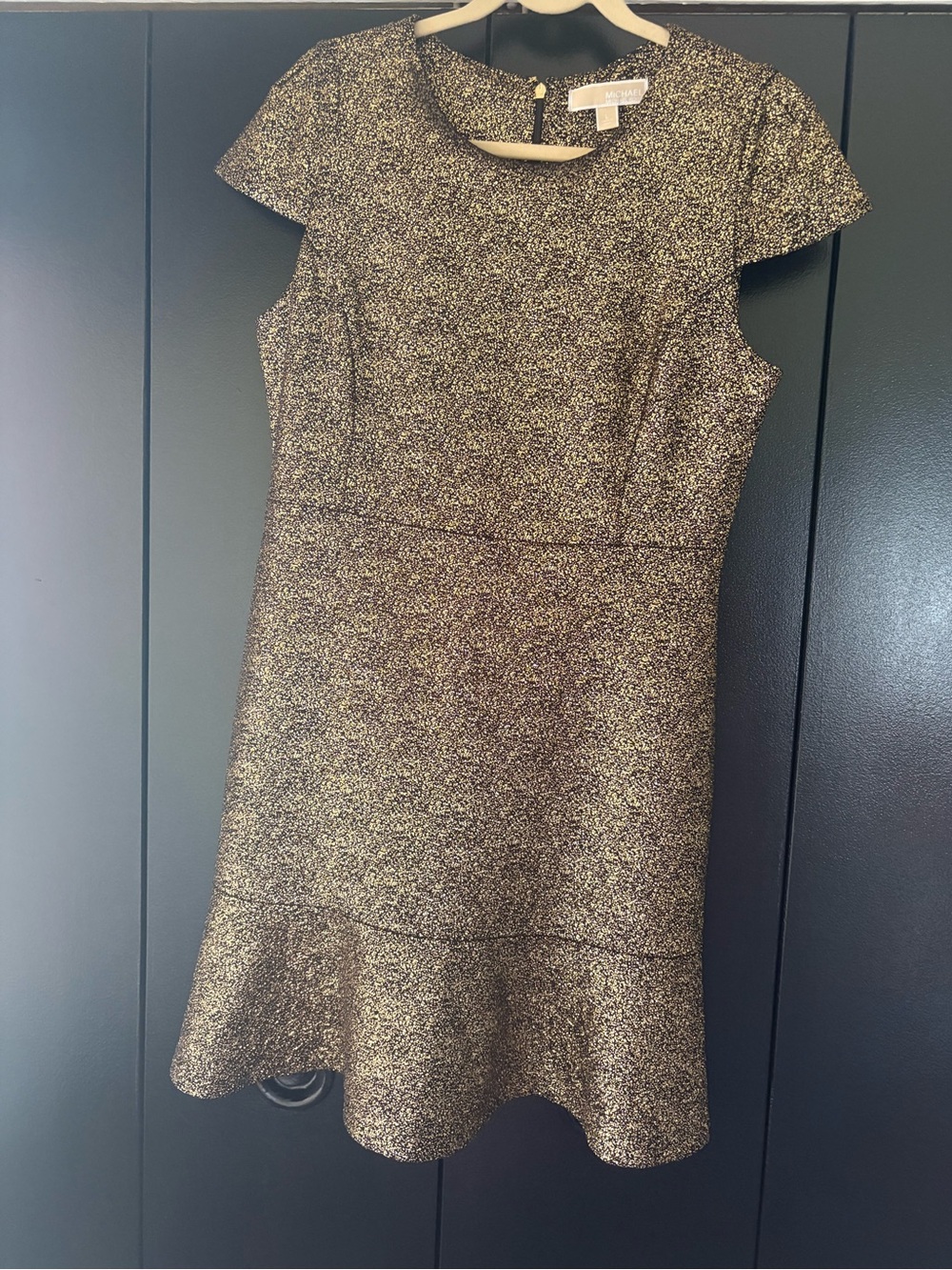 Calvin Klein Metallic Gold Tweed Cap-Sleeve Fit-and-Flare Dress